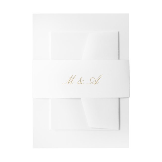 White Calligraphy Wedding Invitation Belly  Band (Front Example)