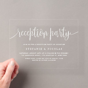 White Calligraphy Wedding Reception Party Acrylic Invitations