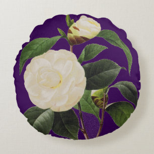 White Camellia, 1833 Round Pillow