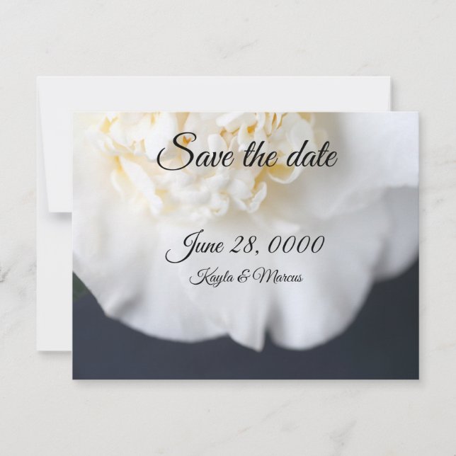 White camellia flower  save the date (Front)