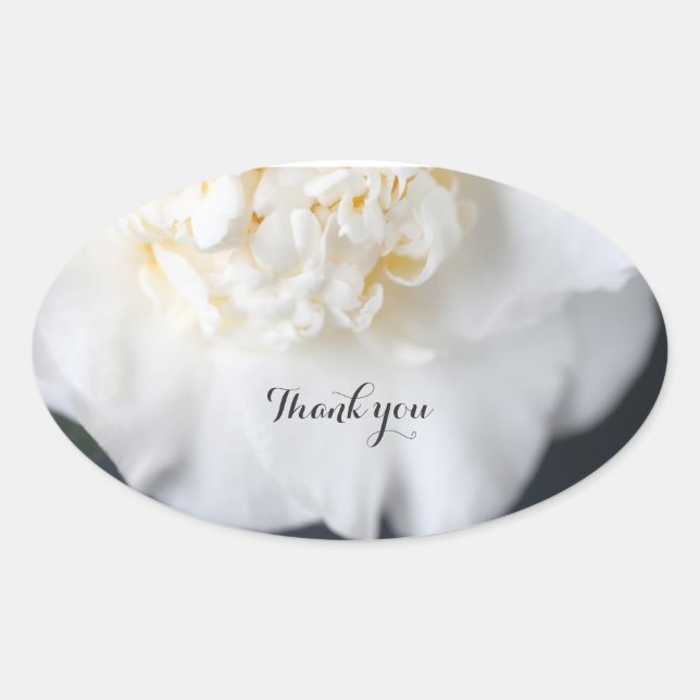 White camellia on dark background oval sticker (Front)