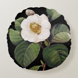 White Camellia Round Pillow