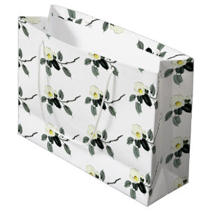 White camellia sumi ink and japanese watercolor large gift bag