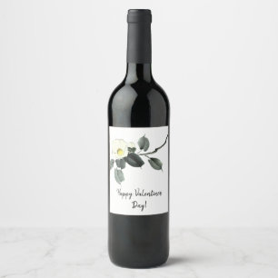 White camellia sumi ink and japanese watercolor wine label
