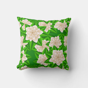 White Camellias and Green Leaves Throw Pillow