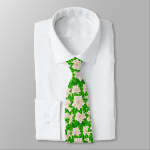 White Camellias and Green Leaves Tie