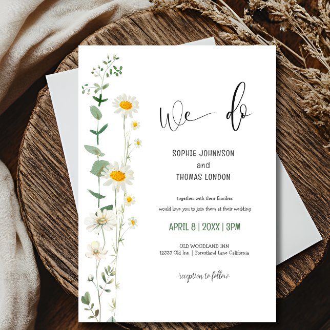 White camomile simple minimialistic wedding invitation (Creator Uploaded)