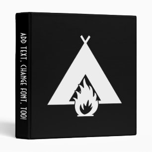 White Campfire and Tent Symbol for Dark Background Binder