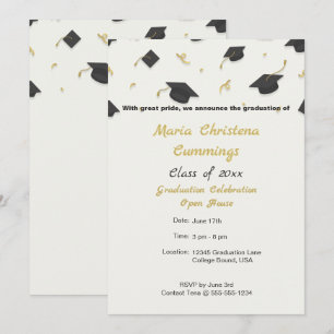 White Cap & Confetti Graduation Announcement