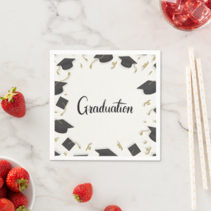 White Cap & Confetti Graduation Napkin