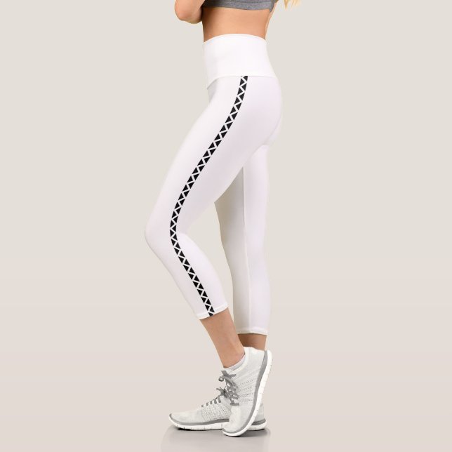 White Capri Leggings with Black Side Stripe (Left)