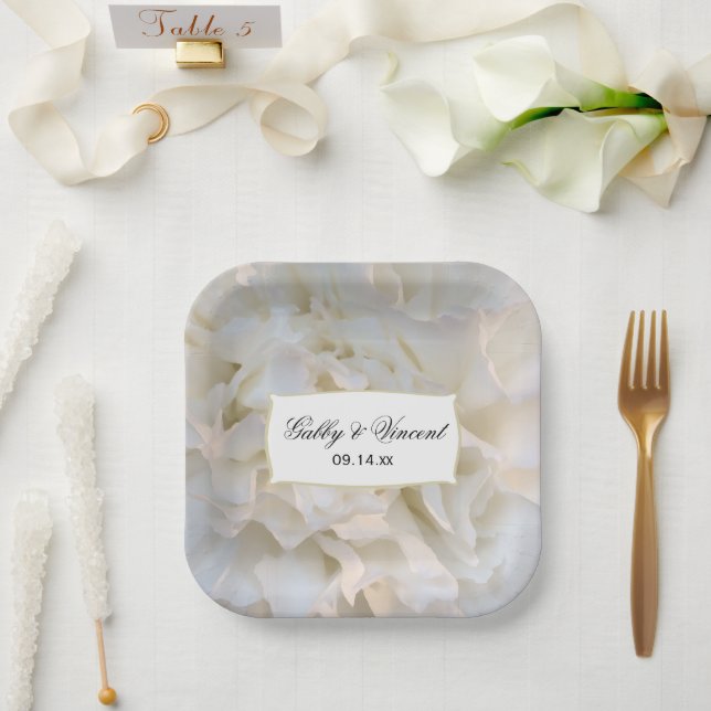 White Carnation Floral Wedding Paper Plate (Wedding)