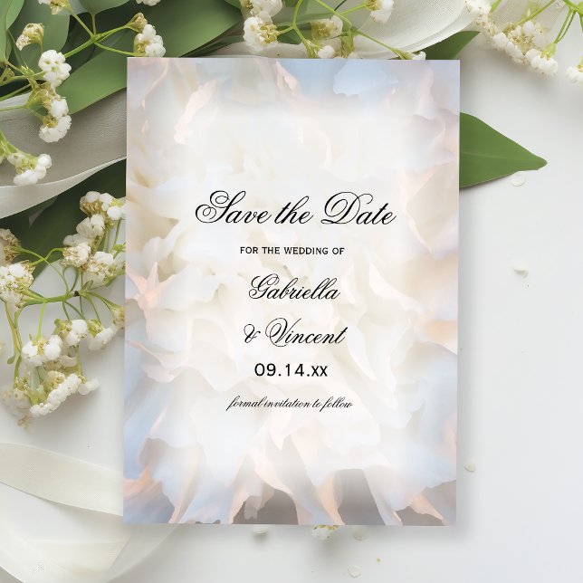 White Carnation Floral Wedding Save the Date (Creator Uploaded)