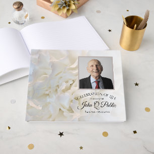 White Carnation Petal Celebration of Life Memorial Guest Book
