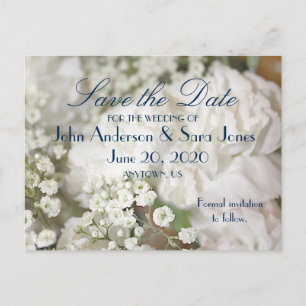 White Carnations & Baby's Breath Save the Dates Announcement Postcard
