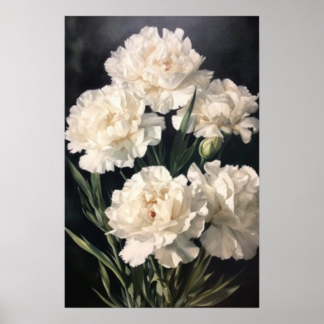 White Carnations Flower Art Print Poster (Front)