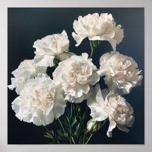 White Carnations Flower Art Print Poster