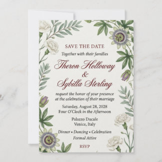 White Carnations, Passion Flowers, Lush Foliage, a Invitation