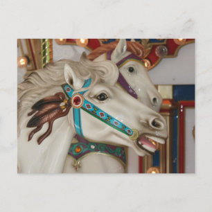 White carousel horse with blue bridle picture postcard