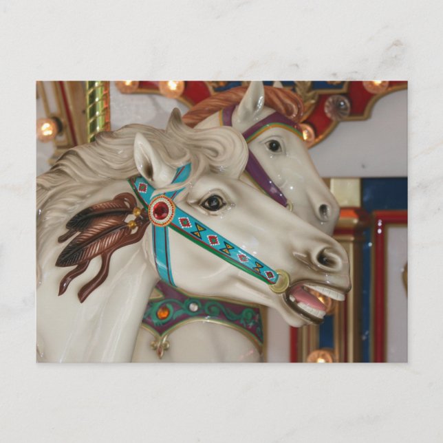 White carousel horse with blue bridle picture postcard (Front)