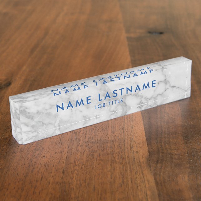 White Carrara Marble Classic Modern Personalised   Nameplate (Side)