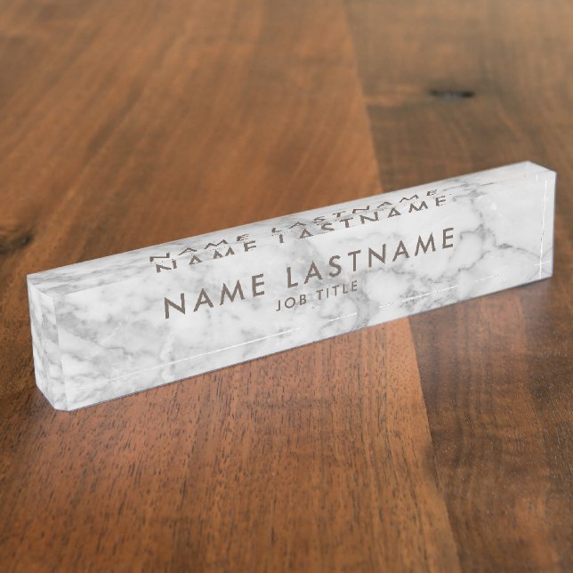 White Carrara Marble Classic Modern Personalised  Nameplate (Side)