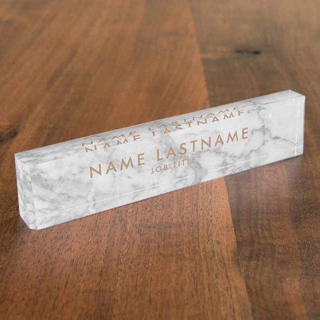 White Carrara Marble Classic Modern Personalised   Nameplate (Side)
