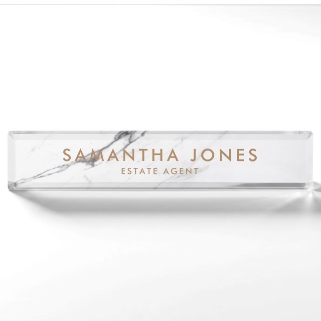 White Carrara Marble Classic Personalized Nameplate (Front)