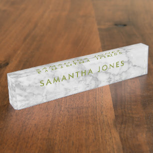 White Carrara Marble Classic Personalized Nameplate