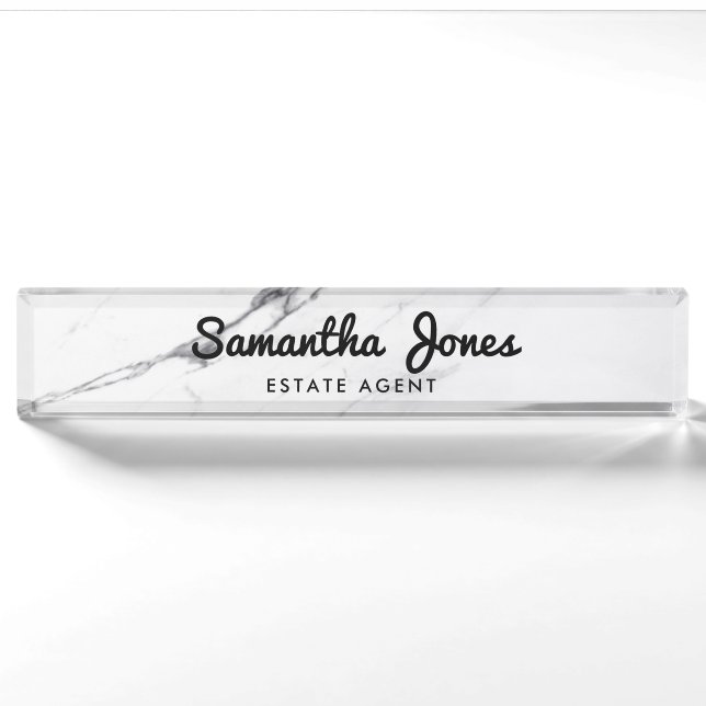 White Carrara Marble Classic Personalized Nameplate (Front)