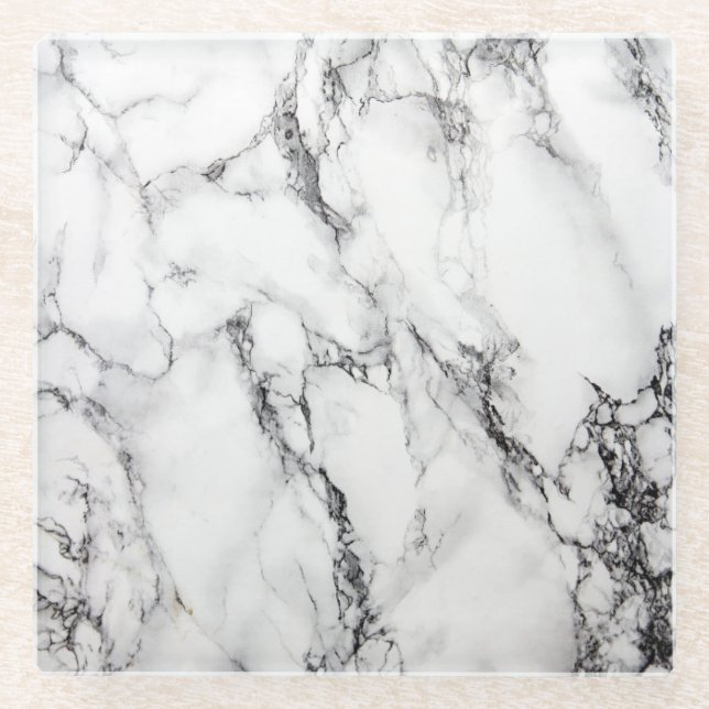 White Carrara Marble Glass Coaster (Front)