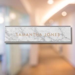 White Carrara Marble Gold Classic Personalised Desk Name Plate