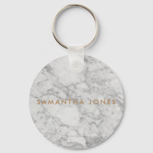 White Carrara Marble Gold Classic Personalised Keychain