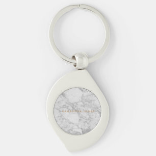 White Carrara Marble Gold Classic Personalised Keychain