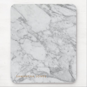 White Carrara Marble Gold Classic Personalised Mouse Pad