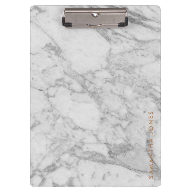 White Carrara Marble Gold Classic Personalized Clipboard (Front)