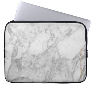 White Carrara Marble Gold Classic Personalized Laptop Sleeve
