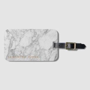 White Carrara Marble Gold Classic Personalized Luggage Tag