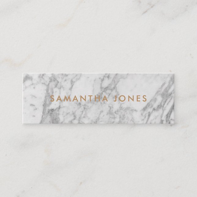 White Carrara Marble Gold Classic Personalized Mini Business Card (Front)