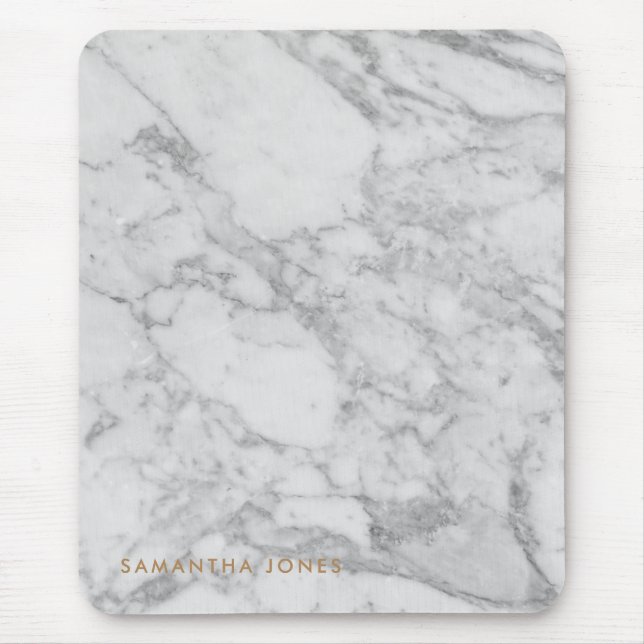 White Carrara Marble Gold Classic Personalized Mouse Pad (Front)
