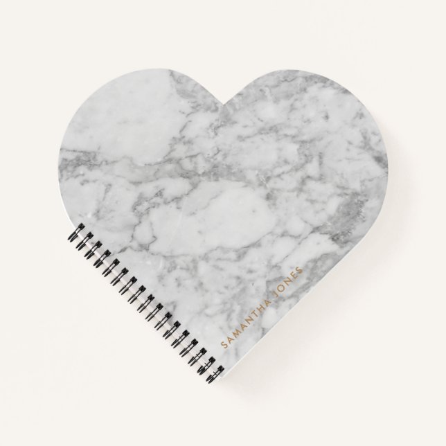 White Carrara Marble Gold Classic Personalized Notebook (Front)