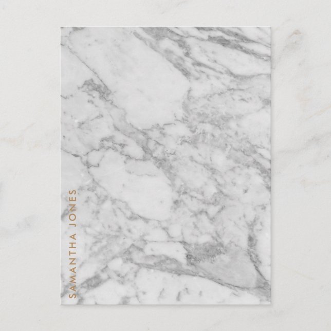 White Carrara Marble Gold Classic Personalized Postcard (Front)