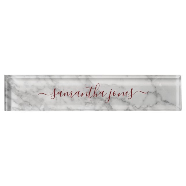 White Carrara Marble Gold Classic Script Nameplate (Front)
