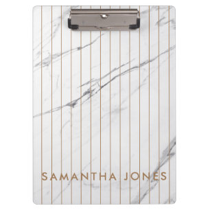 White Carrara Marble Gold Stripe Classic Modern Clipboard
