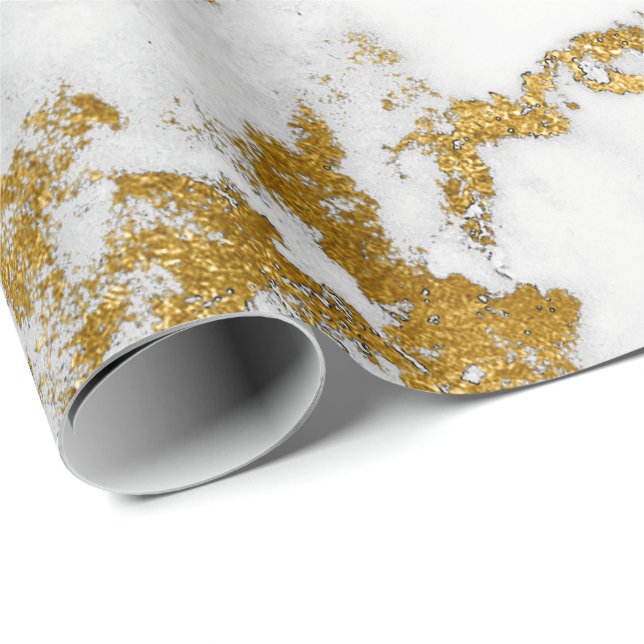 White Carrara Marble Grey Gold Abstract Stone Wrapping Paper (Roll Corner)