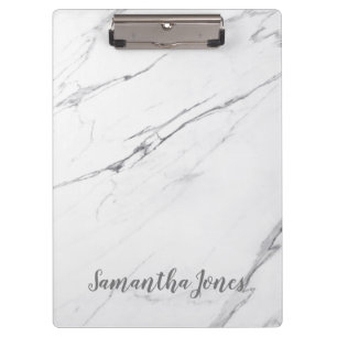 White Carrara Marble Script Classic Modern Clipboard
