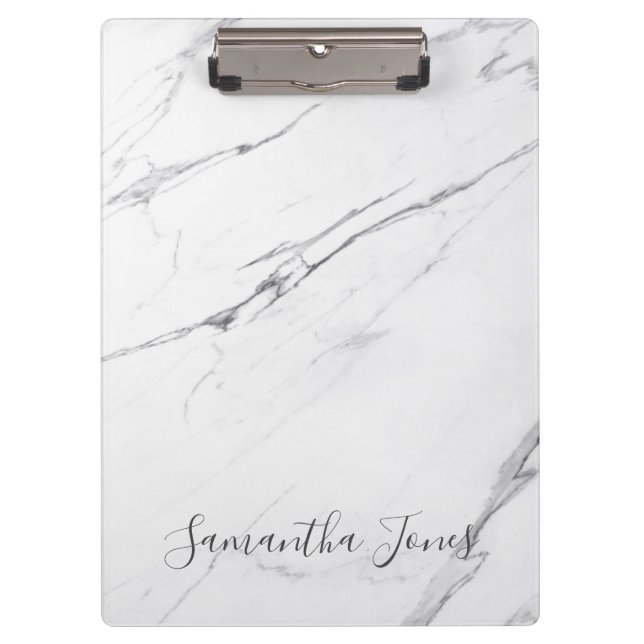 White Carrara Marble Script Classic Modern Clipboard (Front)