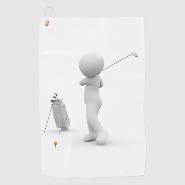 White cartoon character swinging a golf club Best Golf Towel (Front)