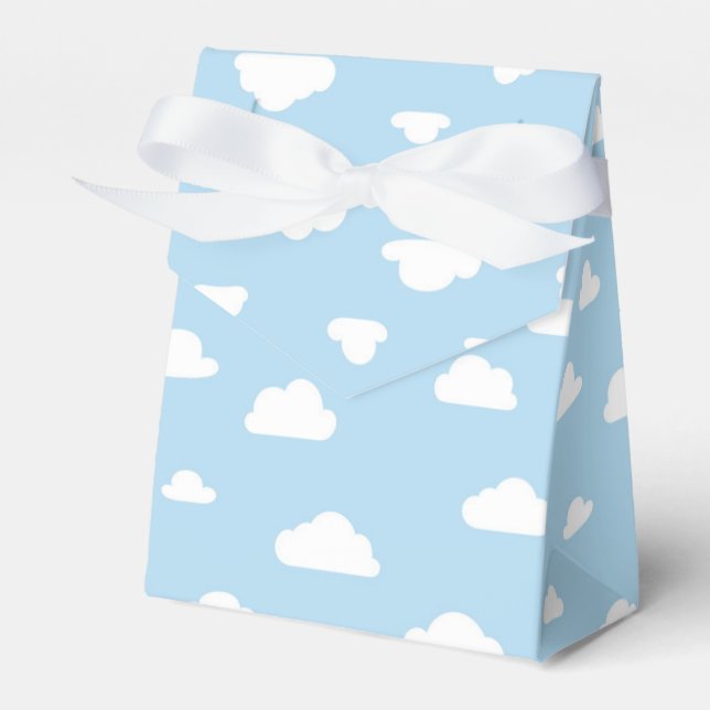White Cartoon Clouds on Blue Background Pattern Favor Box (Front Side)