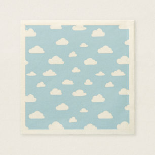 White Cartoon Clouds on Blue Background Pattern Napkin